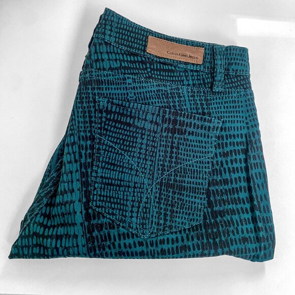 Calvin Klein - Teal Printed Skinny Jeans - 10 - Picture 3 of 9